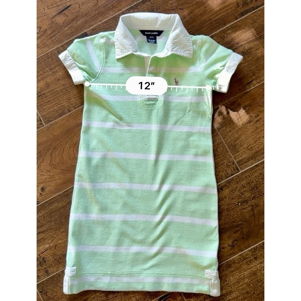 Ralph Lauren Polo Shirt Dress Girls Size 7 Mint Green White Stripe Preppy Pony